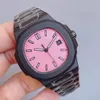 Gift de Noël pour hommes Sports automatiques mécaniques décontractées mode polyvalent mobile rose calendrier de luxe montre sapphire en acier inoxydable noir complet sangle