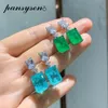 Pansysen Vintage Real 925 Sterling Silver Paraiba Tourmaline Emerald Diamond Gemstone Dangle Drop Earrings Women Fine Jewelry296r