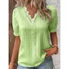 Women's T Shirts Hollow-out Short-Sleeved Shirt Y2K Holiday Fashion Tshirt Tops Solid Color Casual Lace V-neck Summer Blouses