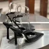 Kleiderschuhe 2023 Sommer Rhein-Drill Brief High Heels Sexy pointy Stiletto mit einem Wort Schnalle Bag Kopf Sandalen Frauen Frauen