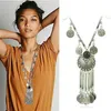 Bohemian Vintage Coin Long Pendant Necklace Silver Plated Chain Gypsy Tribal Ethnic jewelry Tassel Necklace for women X-6111227W