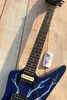 Irregular electric guitar, black double shake, imported wood and paint, green tiger pattern, bright lights, blue, fast delivery