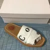 Designer slides CH Sandles womens woody sandals fluffy flat mule slide beige white pink lace lettering canvas fuzzy slippers EUR 34-42 shoes