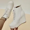 Boots Fashion Wedges Feminino Feminino Autumn Winter Chunky Booties para mulheres 2023 grossa sola PU Couro curto Botas Mujer