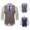 Men's Vests Spring And Autumn Herringbone Woolen Single Breasted Vest Korean Fit Solid Color Suit