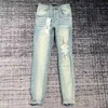 Projektant Stack Dżinsy mody dżinsy europejska fioletowa marka dżinsów vintage spodni męskie fold slim men haftowe pikowanie rozryte dla trendów zamek mucha chuda hole l5