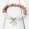 MG0513 NY DESIGN Women's Chakra Armband Matte Rose Quartz Rhodonite Armband Lotus Yoga Balance Jewely Whole2139