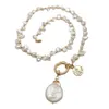 YYGEM Romantic style natural Top-Drilled Cultured White Keshi Pearl choker Necklace Coin Pearl Charm pendant 18" for women 231222