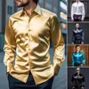 Men's Casual Shirts Button Front Shirt Smooth Silky Satin Formal Business With Long Sleeve Turn-down Collar Single-breasted For Club