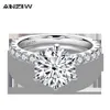 Anziw 925 STERLING Silver 4CT Round Cut Anneau pour les femmes 6 dents Simulated Diamond Engagement Bague de banque de mariage Jewelry295G