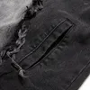 Mäns jackor High Street Style Kontrasterande färger Splicing Ragged Edge Denim Jacket för män Label Slim Fit Mens Casual Coat