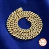 Myf Factory Custom Wholesale 14K Gold Hiphop 14 mm Diamond Link Cuban Chain Street 925 Collier en argent avec Moisse de pierre