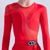 Scenkläder 2023 flickor latin dansklänning långa ärmar röda tävlingskläder Rumba Ballroom Performance Practice kläder