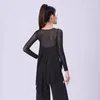 Stage Wear Long Sleeveved Ballroom Dance Oefen kleding voor vrouwen Black Tuxedo Modern Waltz Costumes Professionele Latijnse top