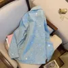 Koreanska glänsande paljetter jean jacka kvinnor denim jackor kvinnlig vintage lös frayed kappa flickor avslappnad outwear lady 231222
