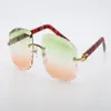 NEW Selling Rimless Sunglasses diamond Cut 3524012-B Marble Red Plank glasses male and female Fashion Metal Glasses Unisex 18K Gol210J