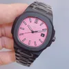 Gift de Noël pour hommes Sports automatiques mécaniques décontractées mode polyvalent mobile rose calendrier de luxe montre sapphire en acier inoxydable noir complet sangle