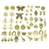 Mixed Designs Retro Golden Color Key Rudder Shell Turtle Bird Hand Tower Bike Butterfly Owl Charms For DIY Jewelry Fitting 50pc228u