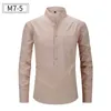 Camisas casuais masculinas Código americano Primavera e linho de outono Camisa de algodão Henry Stand Gollar Slave Longe Solid Color Wear