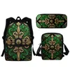 Skolväskor Green Western Mönster Fashion Student Ryggsäck Creative Geometry Designer Back To Bookbag Lunch Small Satchel Pencil Case