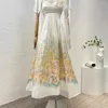 Casual Dresses 2023 Spring Summer White Floral Printing Folds Waist Cut Out Backless Self-tie Straps High Quality Women Midi Dress