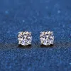 Real Stud Earrings 14k White Gold Plated Sterling Silver 4 Prong Diamond Earring for Women Men Ear Stud 1CT 2CT 4CT 220211183Q