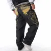 Men's Jeans Large Size 30-44 46 Fashion Loose Big Pockets Hip-Hop Skateboard Casual Men Denim Black Design Brand