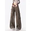 Frauen Jeans High Street Casual Overalls Solid Color Lose Wide Leghose American Retro Taschen Übergroße Y2K -Gürtelfracht