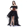 Kjolar vintage gotisk rosblommig hög låg skiktad oregelbunden tyll lång kjol för kvinnor
