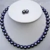 Fashion Beaded Necklaces 8-9mm South Sea Black Pearl Necklace 18 Inch 925 Silver Clasp Earrings314Z
