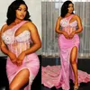 2024 ASO EBI Pink Meerjungfrau Prom Kleid Perlen Kristalle Paillettenabend Abend formelle Party Zweiter Empfangsgeburtstag Verlobungskleider Kleider Robe de Soiree ZJ384