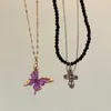 Choker Youngx Y2K Vintage Purple Crystal Butterfly Pendantネックレスタイゴシックパンククロス黒いビーズネックレス