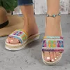 Slippers Women's Platform Summer Fashion Beach Sandals Casual Heeled Bohemian Handmade Weave Ladies Espadrilles 2024