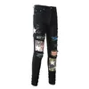 Amirj Jeans Designer Jeans Luxury High Street Hole Patch heren borduurpaneel Stretchbroek paarse gescheurde Amirs jeans