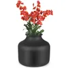 Vases Matte Black Iron Flower Pot Round For Centerpieces Floor Large Home Decor