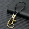 Keychains MKENDN Brass Shackle Solid U Lock Clasp With Screw Rod Handmade Genuine Leather Keychain Carabiner Hook Men Women FOB Gifts