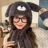 Berets Fluffy Cartoon Plush Hat Cute Long Ears Thickened Winter Beanie All-match Ear Protection Warm