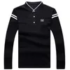 Autumn Men's Men's Mandarin Collar Slaves Longa Tshirts Trend Trend Cotton Algodão Coreano Camisa Polo Rotulando Tops Male para a Primavera 4xl 231222