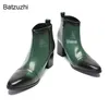 Batzuzhi 2023 New Elegant Men's Boots 7cm Heid Heels Men's Leather Short Boots Men Fashion Part、Wedding Boots Men、US6-12！