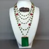 Yygem Green Agate Pendant 5 brins 18 '' Collier de chaîne de cristal rouge vert perlé blanc style vintage de la fête vintage 231222