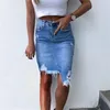 Skirts Fashion Irregular Hem Wrap Hip Skirt 2023 Summer Slim Broken Holes Denim Half-body Dresses Female Comfortable Casual Streetwear