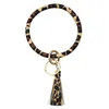 Leopard Print PU Leather Keychain Bracelet Bangle Keyring Circle Key Ring Leather Tassel Bracelet Holder Fashion Jewelry265i