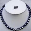 Colliers de perles de mode 8 à 9 mm Collier de perle noir de mer du sud 18 pouces 925 boucles d'oreilles en fermoir en argent314z