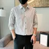 Mäns casual skjortor 9 färg plus storlek randig blus män sommar vårknapp smal koreansk camisa maskulina affärs social man klänning