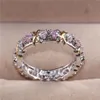 Lady's 925 Sterling Silver Pink Tanzanite Par Rings Yellow Gold Cross Eternal Band Wedding Ring for Women Jewelry Storlek 5-1267E