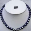 Colliers de perles de mode 8 à 9 mm Collier de perle noir de mer du sud 18 pouces 925 boucles d'oreilles en fermoir en argent314z