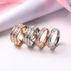 Fashionable double row diamond stainless steel men's and women's rings personalized small square diamond full diamond rose gold matching ring accessories