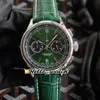 Nieuwe premier B01 Steel Case AB0118A11L1X1 VK Quartz Chronograph Mens Watch Stopwatch Green Dial Green Leather Riem horloges Hallo W295D