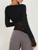 Women's Blouses Women S Long Sleeve Tops Tight Fitted See Through Lace Flower Embroidery Irregular Hem Shirts For Party Club