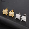 Mens Zircon Earring Hip Hop Style Copper Material Iced Bling CZ Square Stud Earrings Screw-back Fashion Jewelry Accessories2999